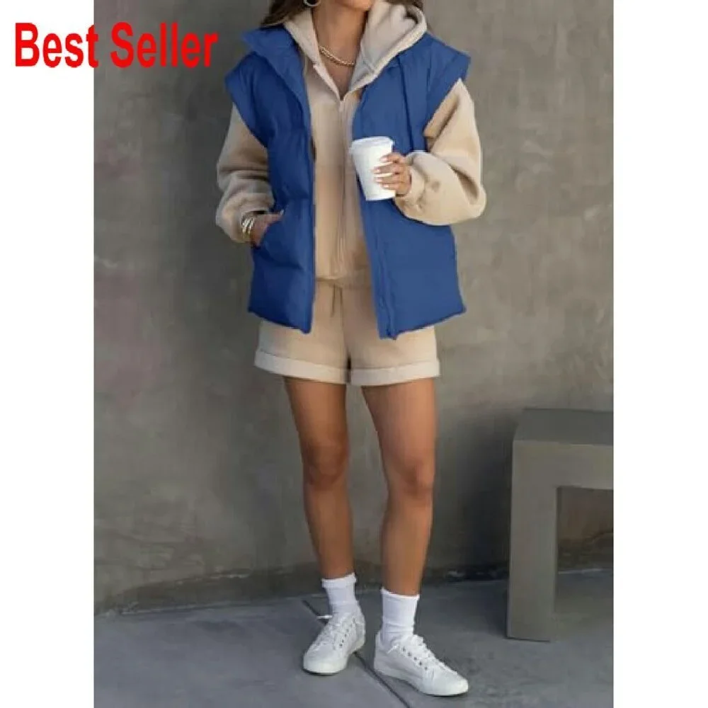 Oversized Puffer Vest Stand Collar Insulated Padded Jacket Chic Winter Style